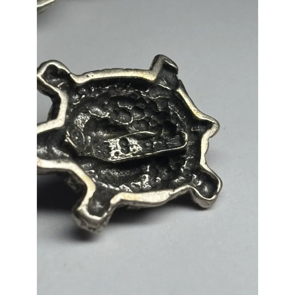 Vintage Sterling Silver 925 Earrings Turtle With Heart On Back Dangle Unique EFS